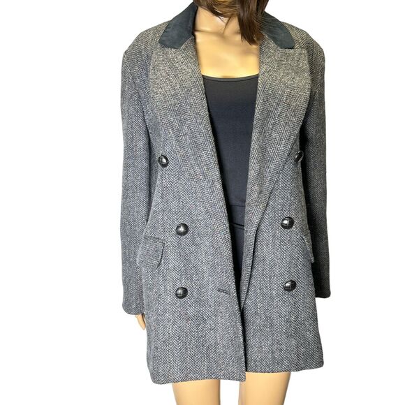 InternationalScene Blazer Women's Size 6 Wool Blend Suede Collar Double Breasted